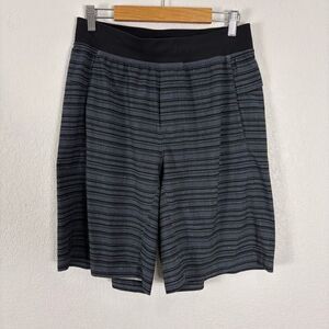 Lululemon Striped Shorts Athletic Black & Grey Striped Men's Size Medium